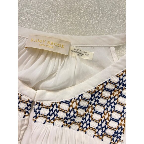 Ramy Brook White Smocked Cold Shoulder Top Embroidered XS - Picture 5 of 5